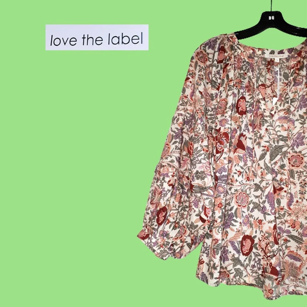 Love the Label by Anthropologie NEW Peasant Botanical Split Neck Boho Blouse S